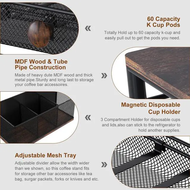 Alt view image 7 of 7 - Cup Holder - 60 Capsule Capacity 2 Tier Sliding Pods Storage Drawer with Disposable Cups & Lids Holder, Coffee Bar Station Organizer for Countertop, Black