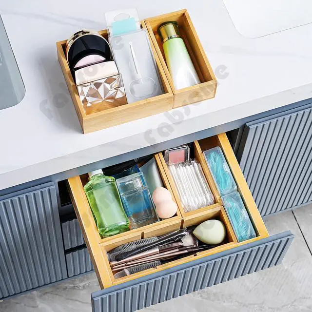Alt view image 3 of 7 - Drawer Organizer, Set of 9 Bamboo Wood Kitchen Makeup Desk Junk Tea Drawer Storage Boxes Bins for Cutlery Silverware Utensils Flatware, Small Wooden Container Tray for Bathroom, Office