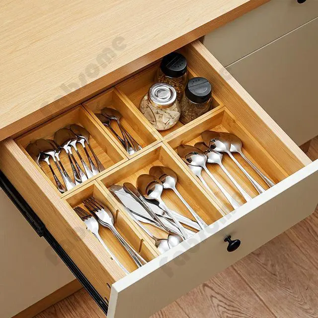 Alt view image 5 of 7 - Drawer Organizer, Set of 9 Bamboo Wood Kitchen Makeup Desk Junk Tea Drawer Storage Boxes Bins for Cutlery Silverware Utensils Flatware, Small Wooden Container Tray for Bathroom, Office