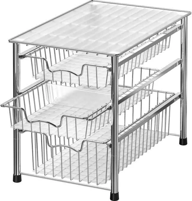 Main image of Stackable 3 Tier Sliding Basket Organizer Drawer, Chrome