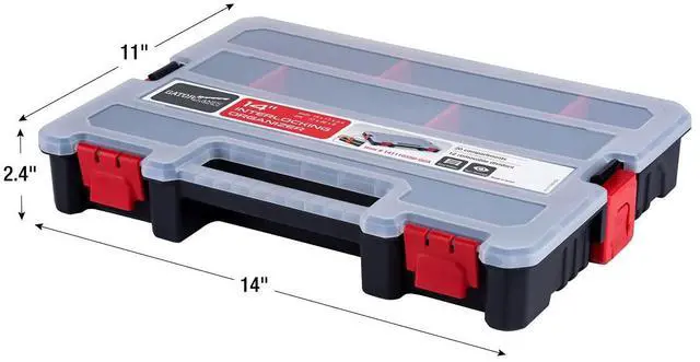 Alt view image 2 of 7 - 2-Pack Small Parts Organizer Box Stackable Hardware Storage Organizer Case with 20 Compartments & Dividers Screw, Nut, Bolt, Drill Bit Organizer for Garage, Workshop, Crafts