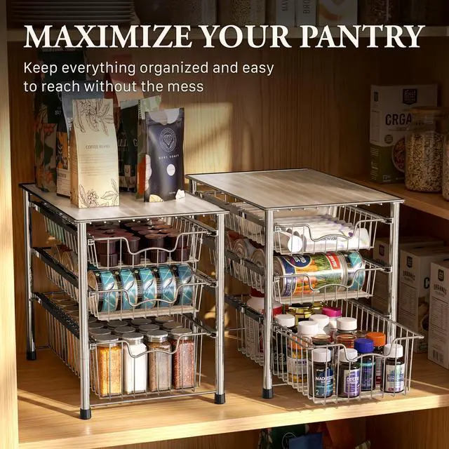 Alt view image 7 of 7 - Stackable 3 Tier Sliding Basket Organizer Drawer, Chrome