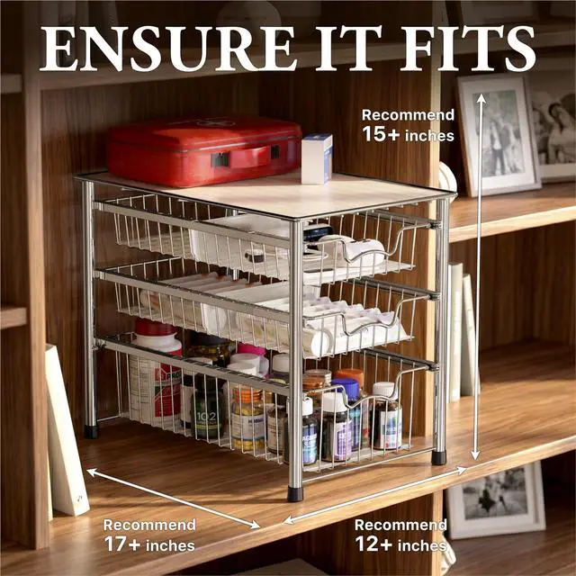 Alt view image 3 of 7 - Stackable 3 Tier Sliding Basket Organizer Drawer, Chrome