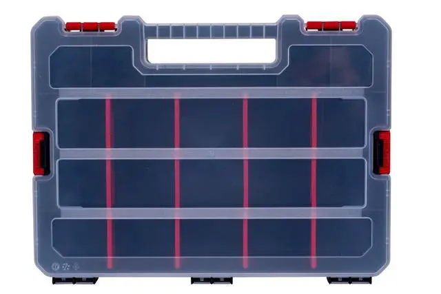 Alt view image 5 of 7 - 2-Pack Small Parts Organizer Box Stackable Hardware Storage Organizer Case with 20 Compartments & Dividers Screw, Nut, Bolt, Drill Bit Organizer for Garage, Workshop, Crafts