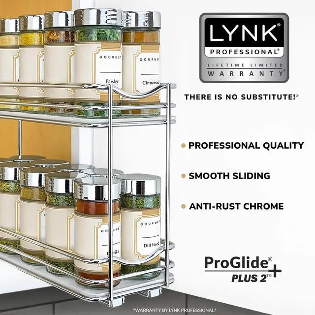 Alt view image 2 of 7 - Pull Out Spice Organization for Cabinets - 4-3/8 inch Wide Spice Rack for Inside Cabinets, Slide Out Spice Rack Organizer for cabinet Pull Out Spice Rack, Sliding 2 Tier Chrome