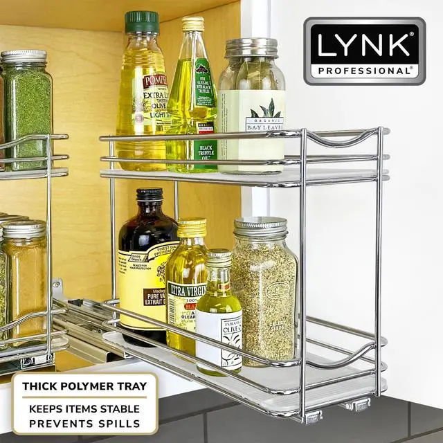 Alt view image 6 of 7 - Pull Out Spice Organization for Cabinets - 4-3/8 inch Wide Spice Rack for Inside Cabinets, Slide Out Spice Rack Organizer for cabinet Pull Out Spice Rack, Sliding 2 Tier Chrome