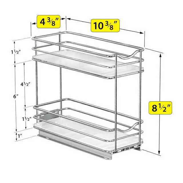 Alt view image 5 of 7 - Pull Out Spice Organization for Cabinets - 4-3/8 inch Wide Spice Rack for Inside Cabinets, Slide Out Spice Rack Organizer for cabinet Pull Out Spice Rack, Sliding 2 Tier Chrome