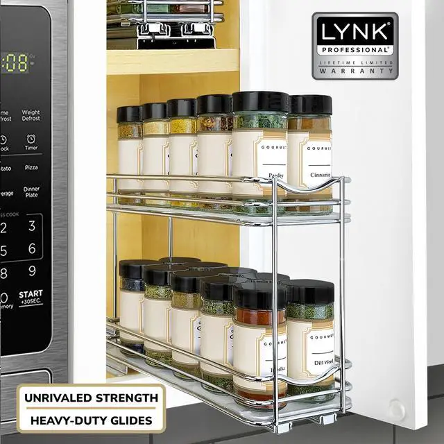Alt view image 7 of 7 - Pull Out Spice Organization for Cabinets - 4-3/8 inch Wide Spice Rack for Inside Cabinets, Slide Out Spice Rack Organizer for cabinet Pull Out Spice Rack, Sliding 2 Tier Chrome