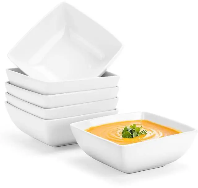 Main image of Porcelain Soup Bowls Set of 6, 28 OZ Square Cereal Bowls, Rice Bowl, for Ice Cream and Dessert Snack, Wedding Party Gift, Microwave Safe Bowl