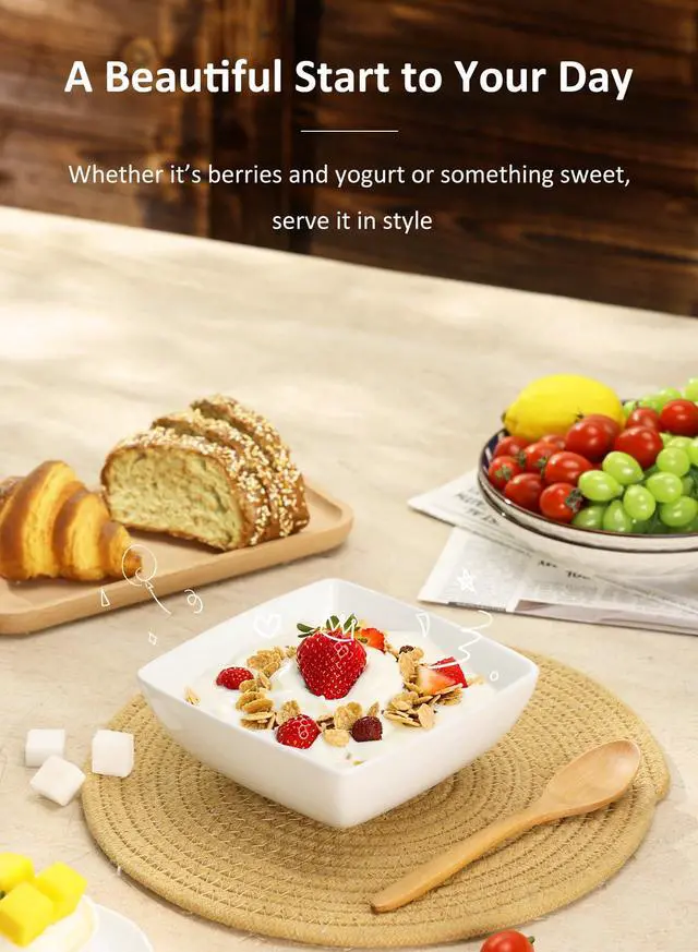 Alt view image 5 of 7 - Porcelain Soup Bowls Set of 6, 28 OZ Square Cereal Bowls, Rice Bowl, for Ice Cream and Dessert Snack, Wedding Party Gift, Microwave Safe Bowl