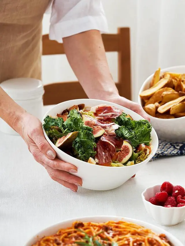 Alt view image 4 of 7 - 58.5 OZ Large Ceramic Salad Bowls Set of 4 - Microwave & Dishwasher Safe, Ideal for Salad, Fruit, Pasta, Snacks, Oatmeal - Soup Bowls Set for Restaurant, Party, Daily Use, Wedding, Soft White