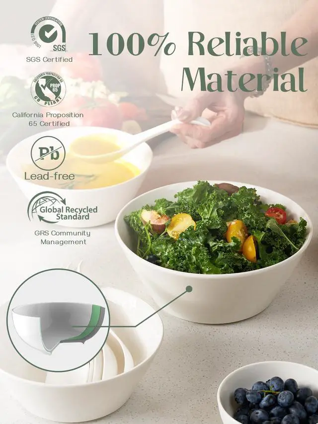 Alt view image 2 of 7 - 58.5 OZ Large Ceramic Salad Bowls Set of 4 - Microwave & Dishwasher Safe, Ideal for Salad, Fruit, Pasta, Snacks, Oatmeal - Soup Bowls Set for Restaurant, Party, Daily Use, Wedding, Soft White