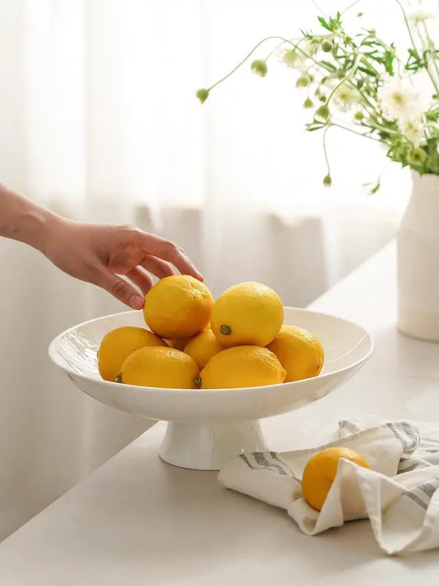 Alt view image 4 of 6 - Large Fruit Bowl for Kitchen Counter - Decorative Bowls for Home Décor - Ceramic Fruit Bowl, Pedestal Bowl - Modern Key Bowl for Entryway Table - 11.5 Inches, White