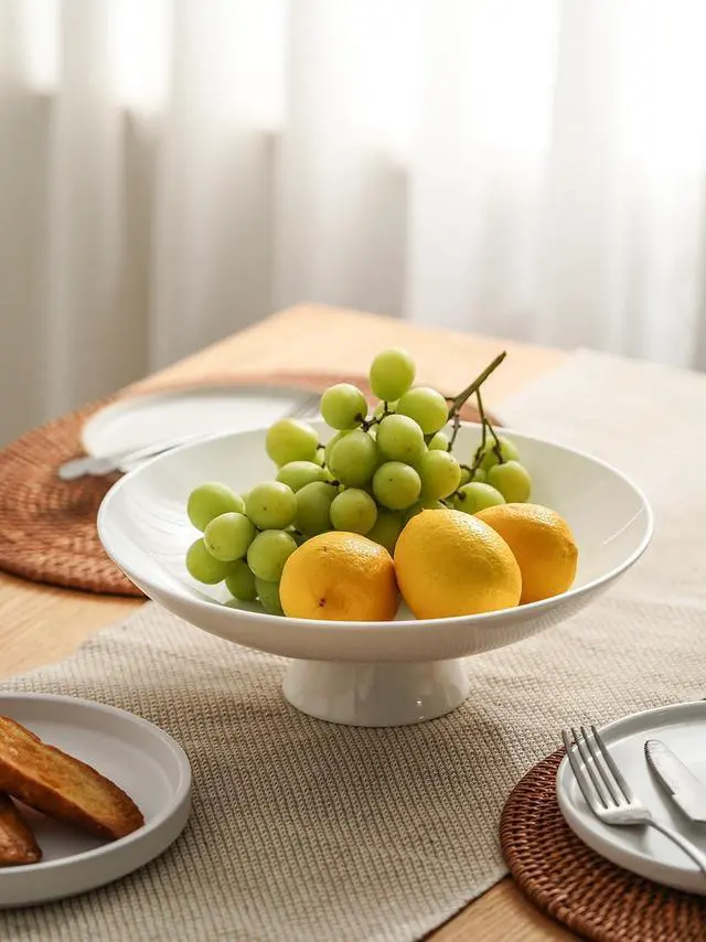 Alt view image 3 of 6 - Large Fruit Bowl for Kitchen Counter - Decorative Bowls for Home Décor - Ceramic Fruit Bowl, Pedestal Bowl - Modern Key Bowl for Entryway Table - 11.5 Inches, White