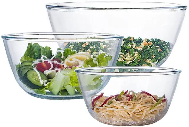 Main image of Glass Mixing Bowl Set of 3 for Kitchen, Baking, Prepping, Serving, Cooking 1.1QT, 2.5QT, 4.2QT Large Salad Bowl Set, High Brosilicate Bowl Set, Stackable, Non-toxic, Microwavable, Great Gift