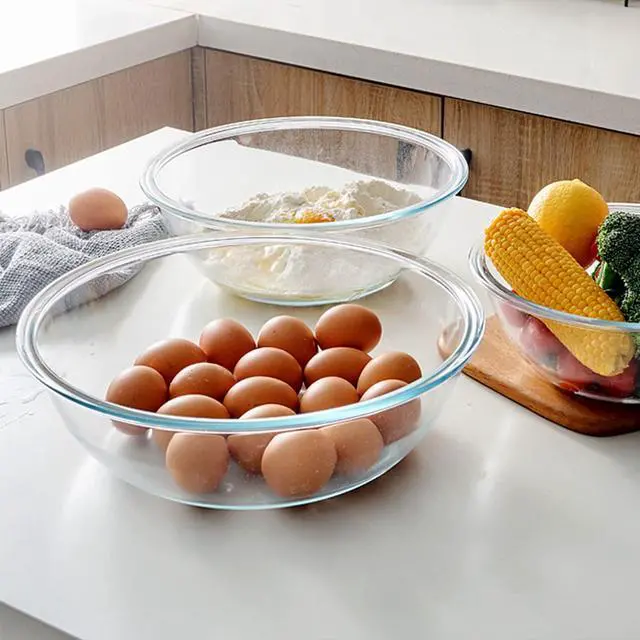 Alt view image 6 of 7 - Glass Mixing Bowl Set with Airtight Lids for Kitchen Baking Prepping, Serving, Cooking 0.6QT, 1.1QT, 2.2QT, 4QT Salad Bowl Set with Lids, Dishwasher and Microwavable Safe