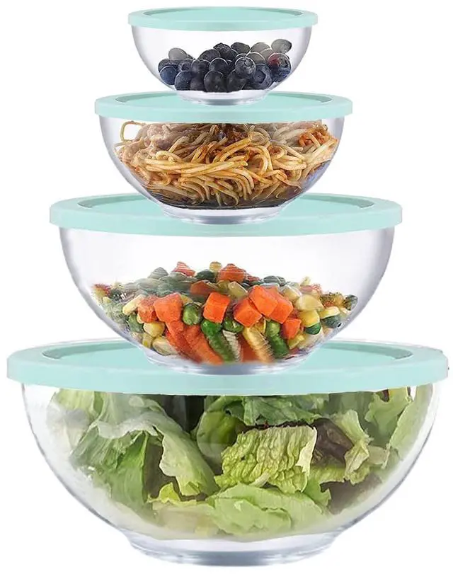 Main image of Glass Mixing Bowl Set with Airtight Lids for Kitchen Baking Prepping, Serving, Cooking 0.6QT, 1.1QT, 2.2QT, 4QT Salad Bowl Set with Lids, Dishwasher and Microwavable Safe