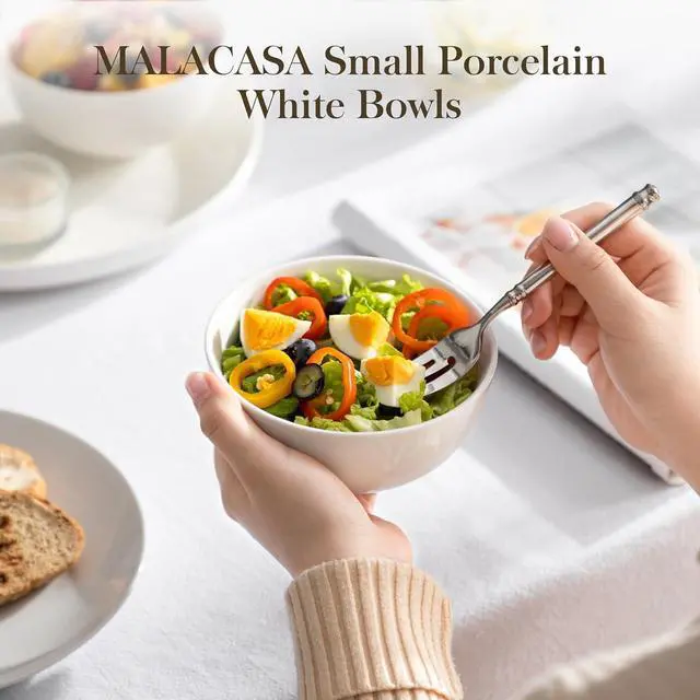 Alt view image 5 of 7 - Small White Ceramic Bowls Set of 8, 14 OZ Compact Dessert Bowls Rice Bowls Set, Ceramic Bowl for Ice Cream, Soup, Cereal, Side Dishes, Dishwasher & Microwave Safe