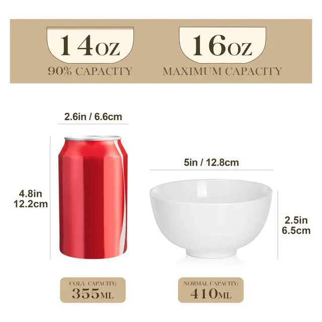 Alt view image 2 of 7 - Small White Ceramic Bowls Set of 8, 14 OZ Compact Dessert Bowls Rice Bowls Set, Ceramic Bowl for Ice Cream, Soup, Cereal, Side Dishes, Dishwasher & Microwave Safe