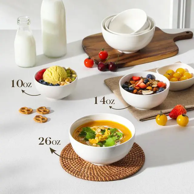 Alt view image 6 of 7 - Small White Ceramic Bowls Set of 8, 14 OZ Compact Dessert Bowls Rice Bowls Set, Ceramic Bowl for Ice Cream, Soup, Cereal, Side Dishes, Dishwasher & Microwave Safe