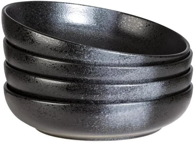 Main image of Large Serving Bowls Set of 4, 60 ounce Large Salad Bowls, 10'' Ceramic Wide Shallow Bowl Plates, Pasta Serving Dishes for Fruit, Microwave Safe(Black and Grey) (TSW2021)