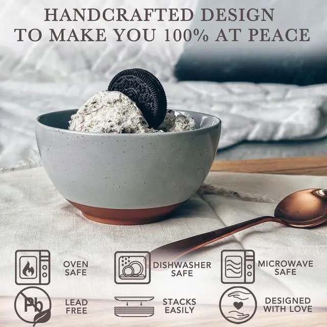 Alt view image 4 of 7 - Ceramic Small Dessert Bowls - 16oz, Set of 6 - Microwave, Oven and Dishwasher Safe, For Rice, Ice Cream, Soup, Snack, Cereal, Chili, Side Dishes etc - Microwavable Kitchen Bowl, Assorted Neutrals