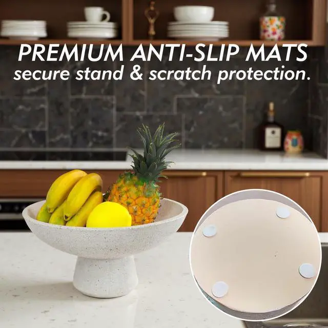 Alt view image 5 of 7 - Large Decorative Fruit Bowl - Modern Handcrafted Resin Pedestal Bowl for Kitchen Counter, Entryway Key Holder & Table Centerpiece, Off-White Travertine Stone Bowl