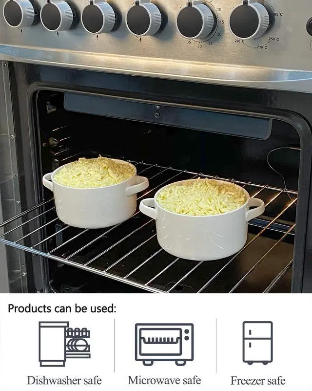 Alt view image 4 of 7 - Soup Bowls with Handles Set of 6, 24 Oz Ceramic French Onion Soup Crocks Oven Safe - Large Soup Mugs for Chili Stew Cereal, Microwave Dishwasher Safe, White