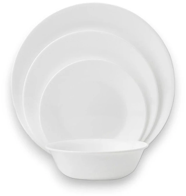 Alt view image 4 of 7 - Vitrelle 18-Piece Service for 6 Dinnerware Set Triple Layer Glass and Chip Resistant, Lightweight Round Plates and Bowls Set, Winter Frost White