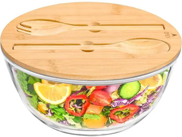 Main image of Glass Salad Bowl with Sealing Lid, 10.6Inch Large Trifle Bowl Glass Fruit Bowl, 4.7 Quart Large Capacity Serving Bowls for Salad, Pasta, Fruit, Dessert Display Cake, Microwave Safe