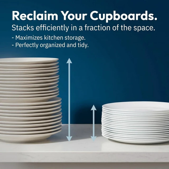 Alt view image 7 of 7 - Vitrelle 18-Piece Service for 6 Dinnerware Set Triple Layer Glass and Chip Resistant, Lightweight Round Plates and Bowls Set, Winter Frost White