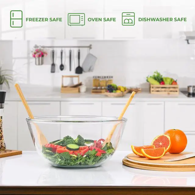 Alt view image 4 of 7 - Glass Salad Bowl with Sealing Lid, 10.6Inch Large Trifle Bowl Glass Fruit Bowl, 4.7 Quart Large Capacity Serving Bowls for Salad, Pasta, Fruit, Dessert Display Cake, Microwave Safe