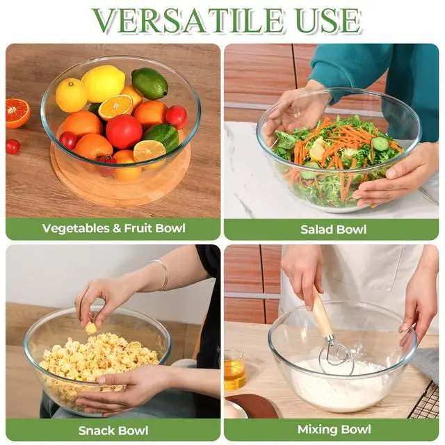 Alt view image 5 of 7 - Glass Salad Bowl with Sealing Lid, 10.6Inch Large Trifle Bowl Glass Fruit Bowl, 4.7 Quart Large Capacity Serving Bowls for Salad, Pasta, Fruit, Dessert Display Cake, Microwave Safe