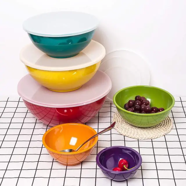 Alt view image 4 of 5 - Melamine Mixing Bowls with Lids - 6 Piece Melamine Bowls and 6 Piece Plastic Lids, Multicolor