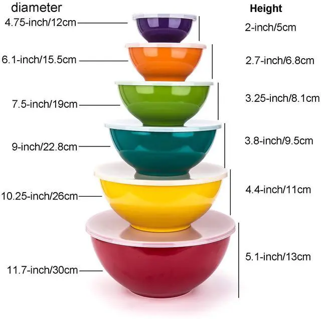 Alt view image 5 of 5 - Melamine Mixing Bowls with Lids - 6 Piece Melamine Bowls and 6 Piece Plastic Lids, Multicolor