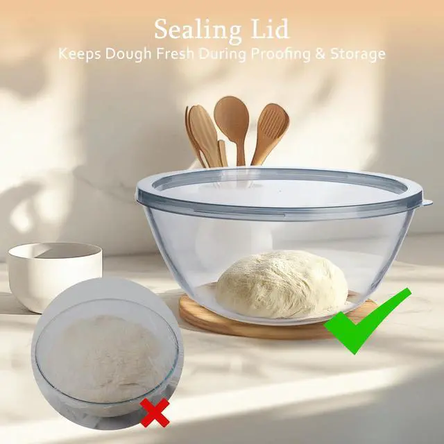 Alt view image 3 of 7 - Large Glass Bowl for Sourdough Bread Making, 4.7 Quart Glass Mixing Bowl for Sourdough Bread with Lid, Clear Breads Proofing Bowl with Covers, Ideal for Kitchen, Storage