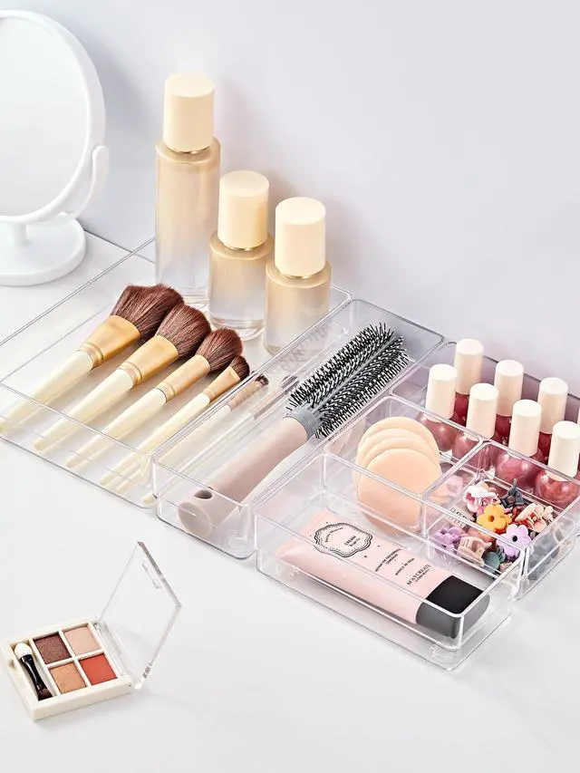 Alt view image 3 of 7 - 37-Piece Drawer Organizer with Non-Slip Silicone Pads, 4-Size Desk Drawer Organizer Trays Storage Tray for Makeup, Jewelries, Utensils in Bedroom Dresser, Office and Kitchen (Clear)