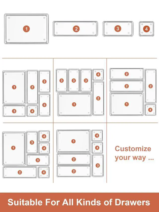 Alt view image 7 of 7 - 37-Piece Drawer Organizer with Non-Slip Silicone Pads, 4-Size Desk Drawer Organizer Trays Storage Tray for Makeup, Jewelries, Utensils in Bedroom Dresser, Office and Kitchen (Clear)