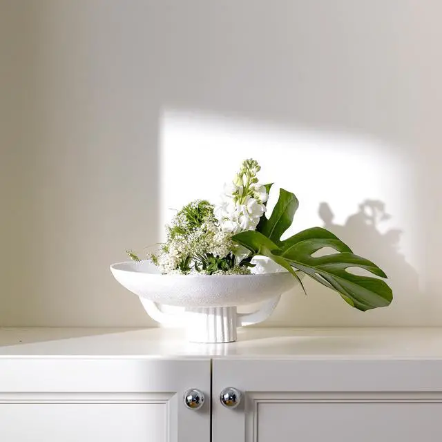 Alt view image 2 of 7 - White Resin Decorative Bowl for Boho Modern Home Decor, 11.2" Large Elegant Pedestal Kitchen Fruit Bowl/Key Holder/Potpourri for Entryway Table, Coffee Table, Dining Room,Table Centerpiece Bowl