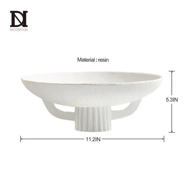 Alt view image 3 of 7 - White Resin Decorative Bowl for Boho Modern Home Decor, 11.2" Large Elegant Pedestal Kitchen Fruit Bowl/Key Holder/Potpourri for Entryway Table, Coffee Table, Dining Room,Table Centerpiece Bowl