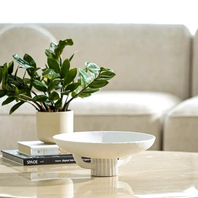 Alt view image 5 of 7 - White Resin Decorative Bowl for Boho Modern Home Decor, 11.2" Large Elegant Pedestal Kitchen Fruit Bowl/Key Holder/Potpourri for Entryway Table, Coffee Table, Dining Room,Table Centerpiece Bowl