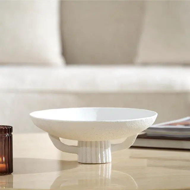 Alt view image 6 of 7 - White Resin Decorative Bowl for Boho Modern Home Decor, 11.2" Large Elegant Pedestal Kitchen Fruit Bowl/Key Holder/Potpourri for Entryway Table, Coffee Table, Dining Room,Table Centerpiece Bowl