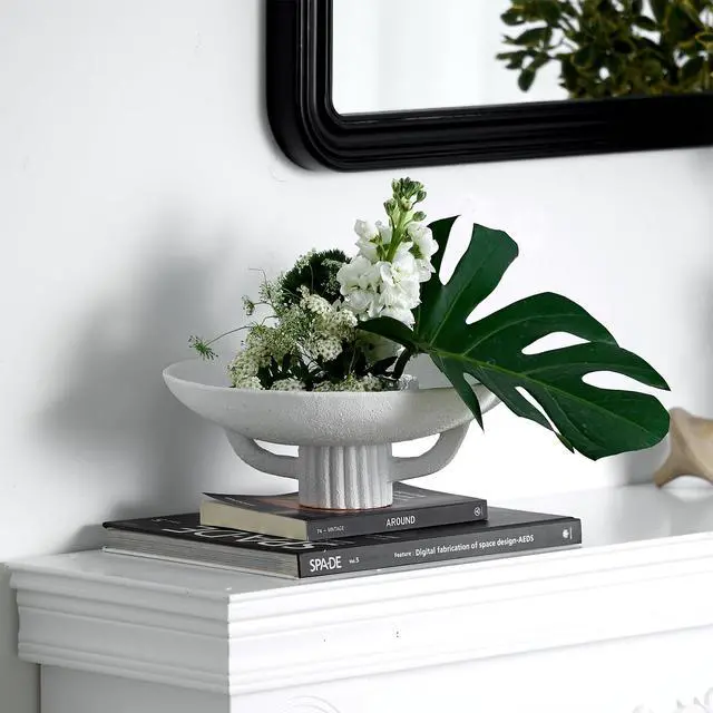 Alt view image 7 of 7 - White Resin Decorative Bowl for Boho Modern Home Decor, 11.2" Large Elegant Pedestal Kitchen Fruit Bowl/Key Holder/Potpourri for Entryway Table, Coffee Table, Dining Room,Table Centerpiece Bowl
