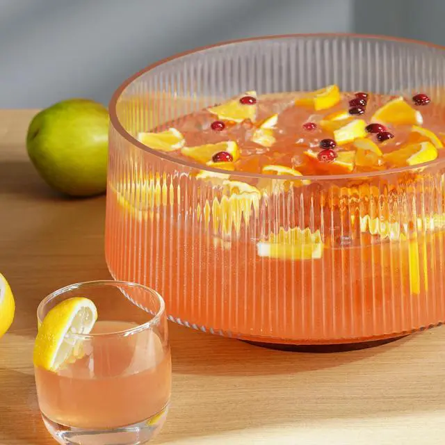 Alt view image 4 of 7 - Extra Large Glass Salad Bowl with Natural Acacia Wood Base, Ribbed Design Oversized Capacity for Family Dinners, Parties, Multipurpose for Serving Salads, Fruits, Wine(Separate-Piece Design)