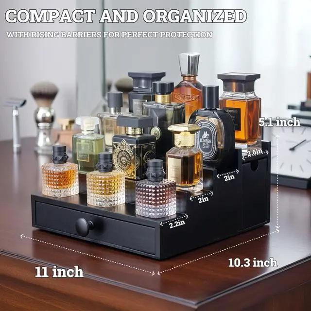 Alt view image 4 of 7 - Wooden Cologne Organizer for Men 4 Tier | Black Perfume Holder Shelf for Dresser | High Grade Velvet Lining and Stylish Gift Box | Uncluttered Design Perfume Display Stand