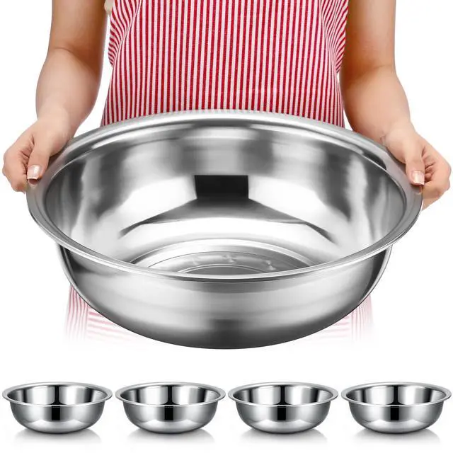 Main image of 4 Pcs Stainless Steel Mixing Bowls Metal Mixing Bowls Extra Large Basin Salad Basin Deeper Edge Dishwasher Safe Mirror Finish for Home and Commercial, Silver (13 Inch 8 Qt)