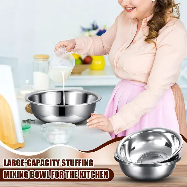 Alt view image 3 of 6 - 4 Pcs Stainless Steel Mixing Bowls Metal Mixing Bowls Extra Large Basin Salad Basin Deeper Edge Dishwasher Safe Mirror Finish for Home and Commercial, Silver (13 Inch 8 Qt)
