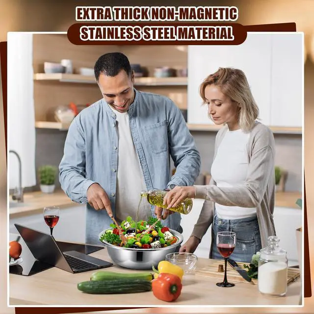 Alt view image 6 of 6 - 4 Pcs Stainless Steel Mixing Bowls Metal Mixing Bowls Extra Large Basin Salad Basin Deeper Edge Dishwasher Safe Mirror Finish for Home and Commercial, Silver (13 Inch 8 Qt)