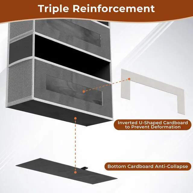 Alt view image 3 of 7 - 3 Pack 5 Tier Over The Door Organizer - Large Capacity Behind Door Hanging Shelves with 10 Mesh Pockets and Clear Windows, Closet Organizers and Storage for Bathroom, Bedroom, Nursery, Grey