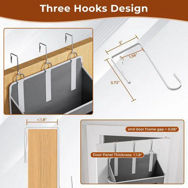 Alt view image 4 of 7 - 3 Pack 5 Tier Over The Door Organizer - Large Capacity Behind Door Hanging Shelves with 10 Mesh Pockets and Clear Windows, Closet Organizers and Storage for Bathroom, Bedroom, Nursery, Grey